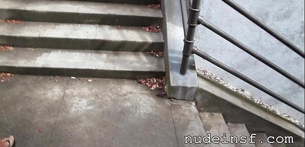  Nude in San Francisco  Hot Asian Girl Walks Naked Up Public Stairs